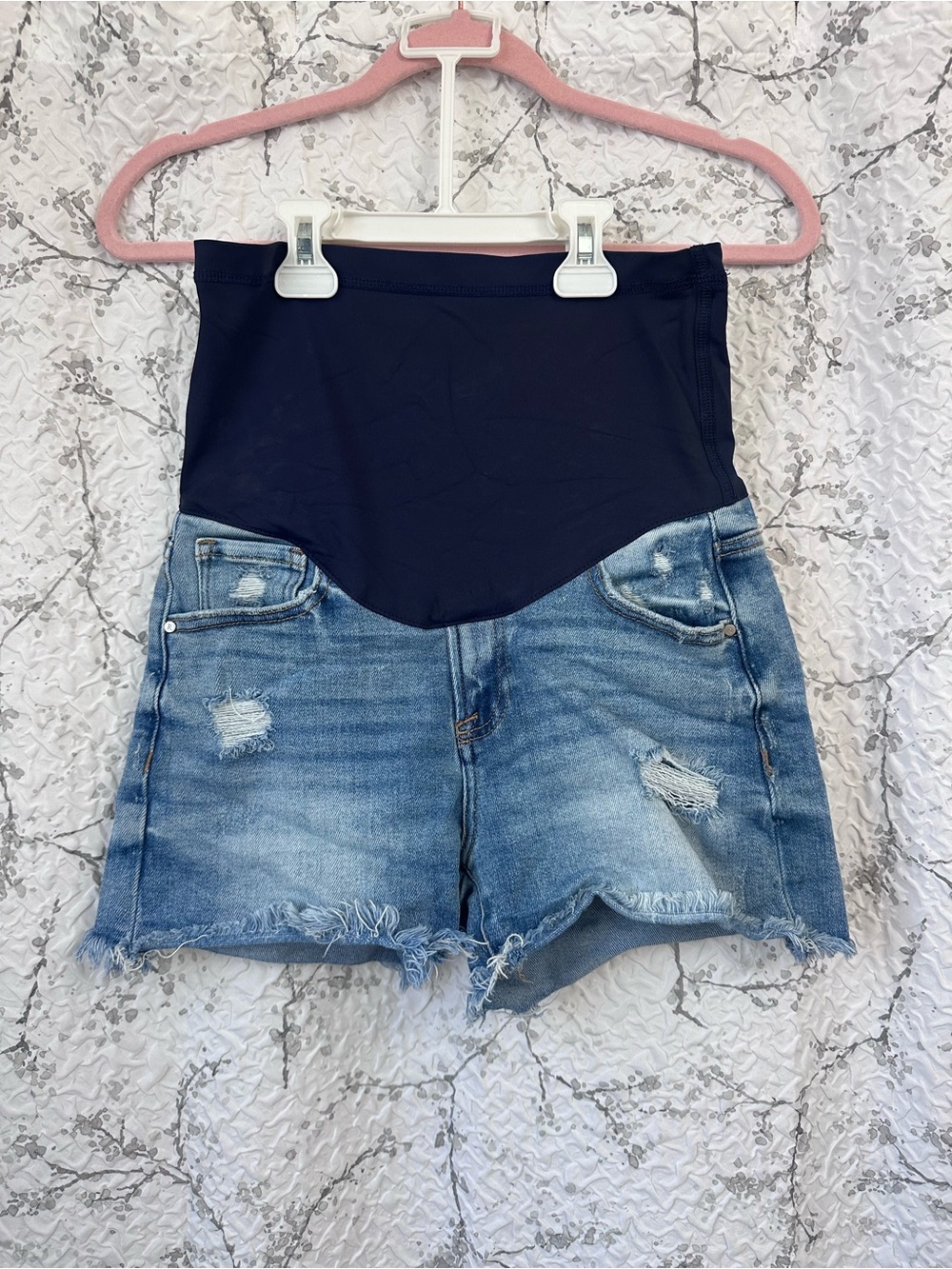 Pinkblush Blue Distressed Denim Maternity Shorts size small
